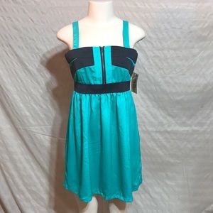NWT Teal ZIP UP Black Bandage Dress Jumper Straps